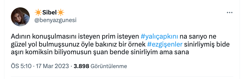 ezgi senler ile twitter kullanicisi arasinda yali capkini ve prim kasma tartismasi